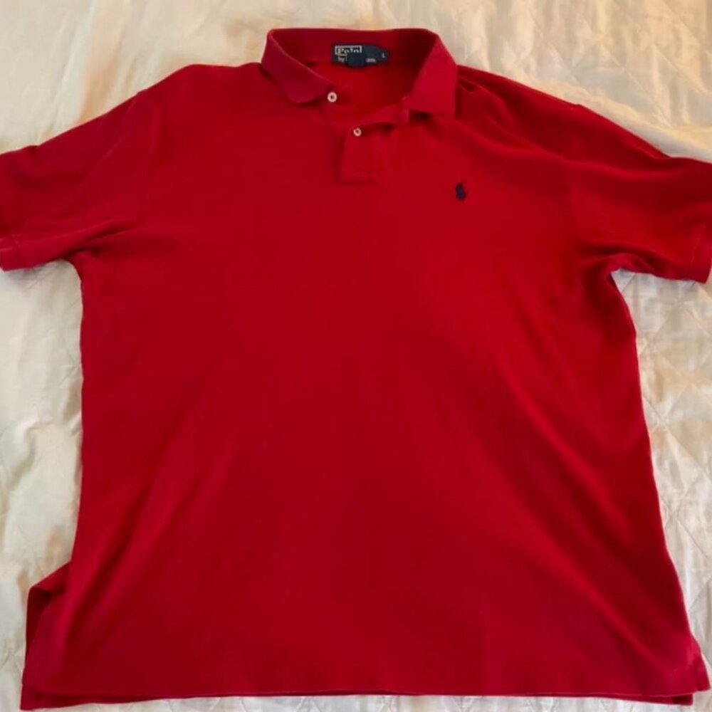 Mens Red Polo Ralph Lauren Short Sleeve Collared Shirt 100% Cotton LG Authentic